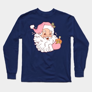 Pink retro Santa drinking crown Long Sleeve T-Shirt